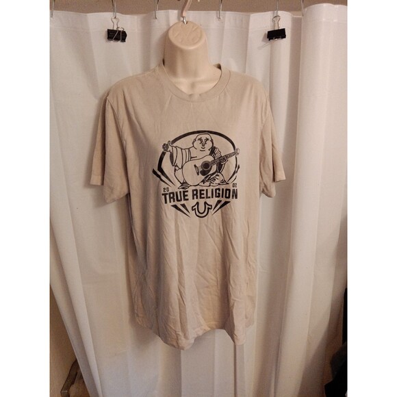 True Religion short sleeve beige/white? Shirt Sz L - Picture 1 of 4